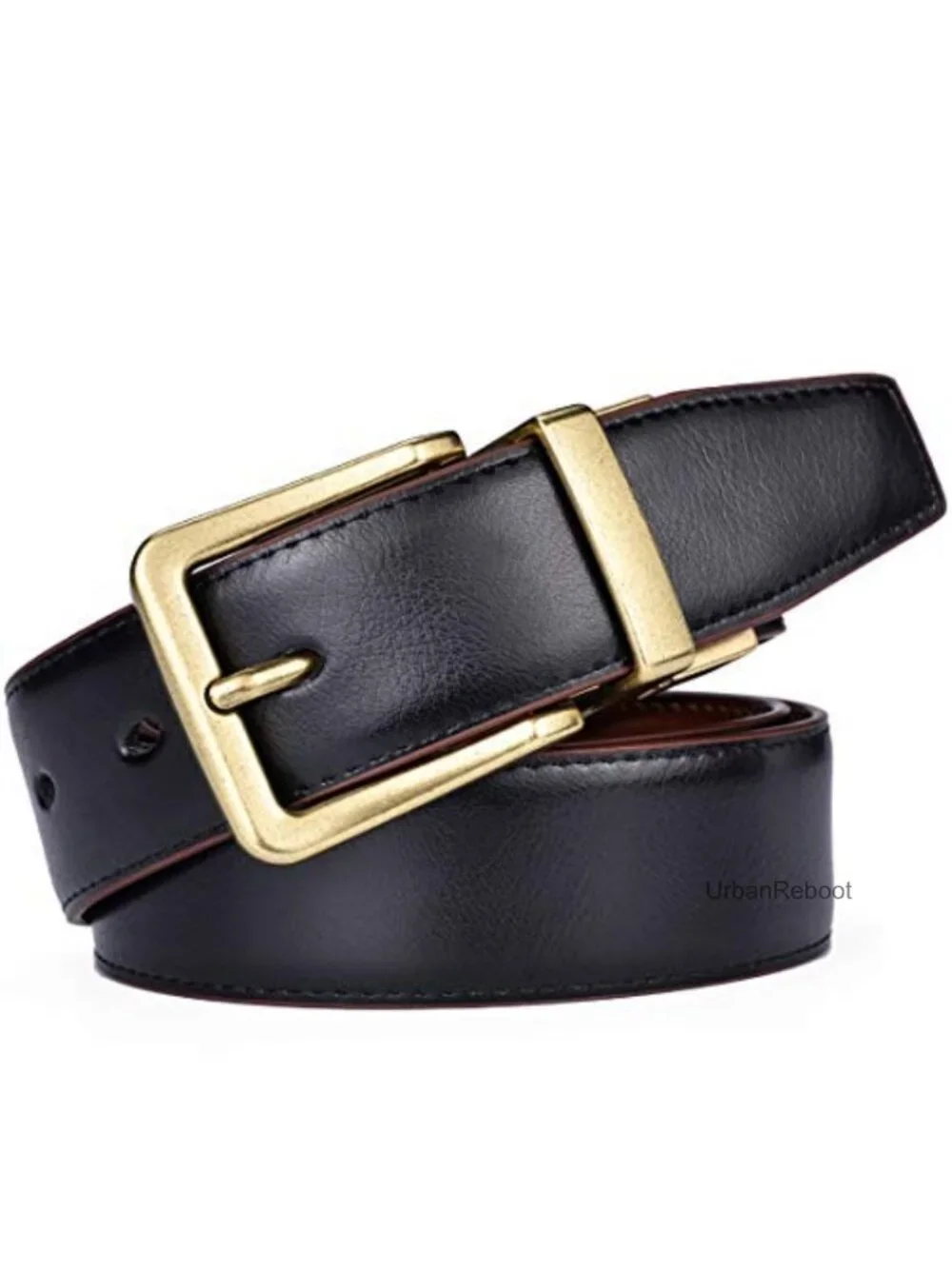 Men's Reversible Leather Belt 1.25 in Wide Rotating Buckle Gift Box